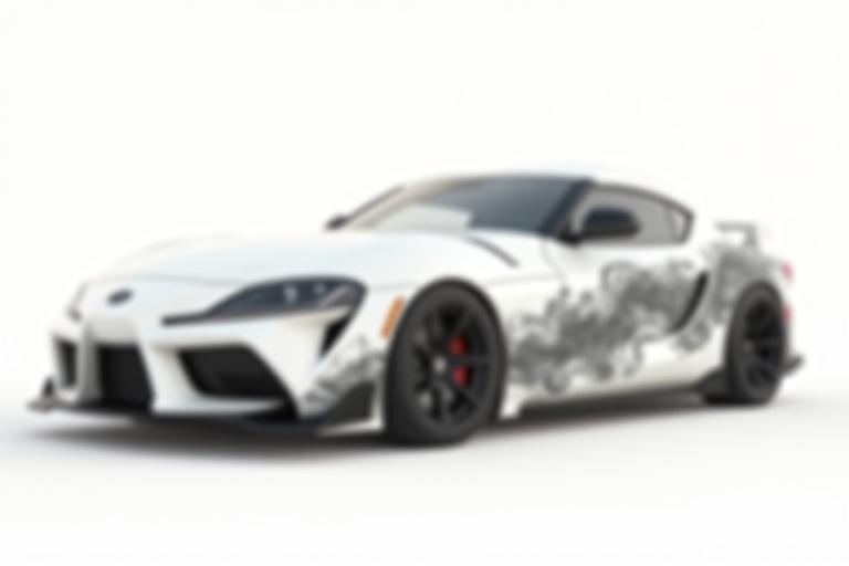 日本の墨絵風の墨痕を施したカスタムトヨタスープラのカラーリングデザイン